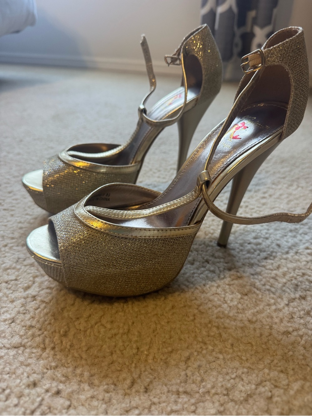 Gold Glitter Platform High Heel Sandals